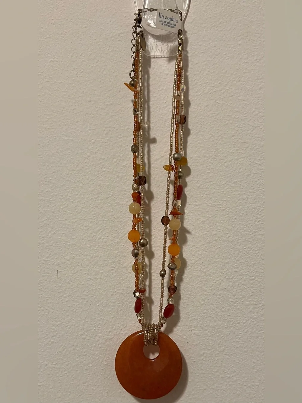 Lia Sophia Multi-Strand Amber, Orange & Cream Beaded Necklace